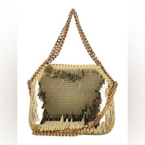 Stella McCartney Gold Mini Falabella Paillette Overlay Satin Shoulder Bag